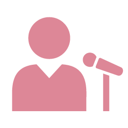 Icon of a person with microphone representing access to music talent pool.