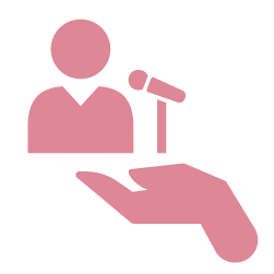 Icon showing a person with a microphone symbolizing the balance of artistry and strategy in music production.