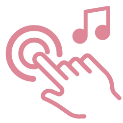 Icon of hand pressing music button, illustrating audio strategy for emotional brand impact.