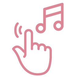 Icon of a hand with a finger touching a musical note, representing music clicking or tap.